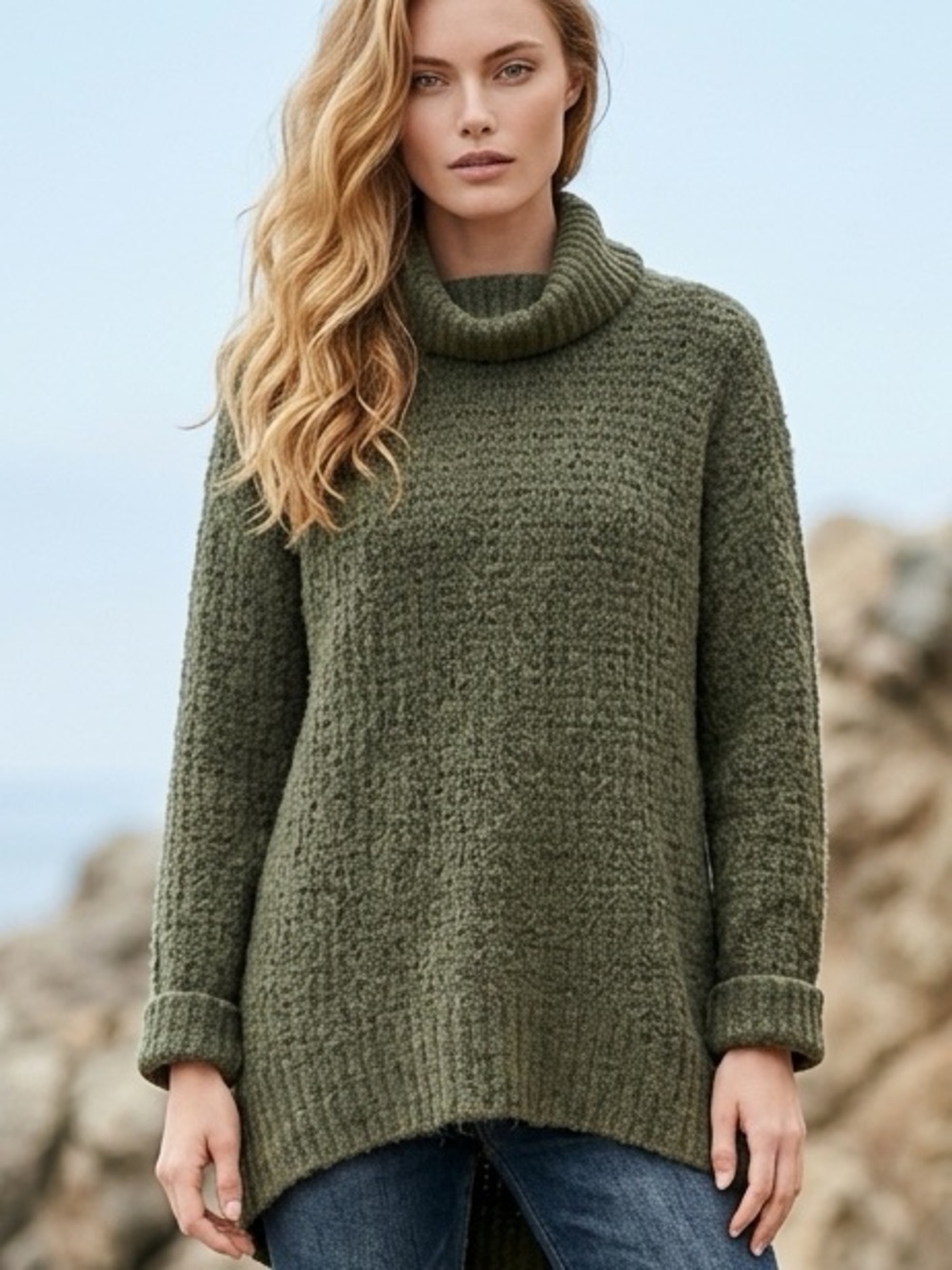 Cozy Olive Turtleneck Sweater - Women's Relaxed Knit Med new